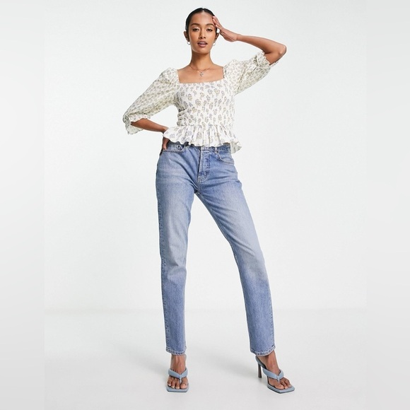 French Connection Square Neck Smock Top XL Floral Prairie Boho Western Flirty - Picture 2 of 12